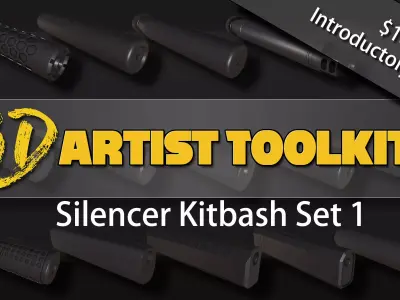 3D Kitbash Silencer Set- Volume 1 Low-poly 3D model