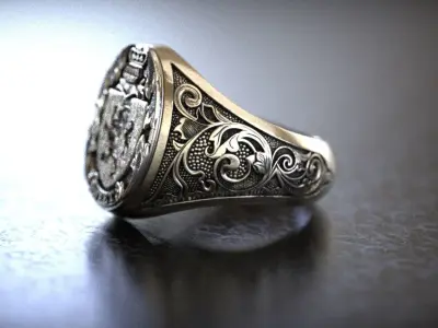  Mens Lion Knight Signet Ring  3D print model