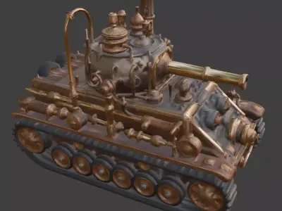 Steampunk Heavy Battle Tank 3D Model Low-poly 3D model