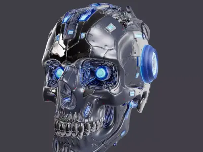 Futuristic Cyborg Skull Head R2 Low-poly 3D model