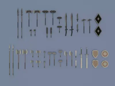 Low poly weapon pack contains stylized models for casual games Low-poly 3D model
