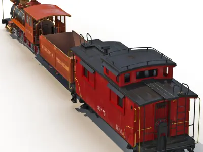 Steam Train and Caboose 3D model