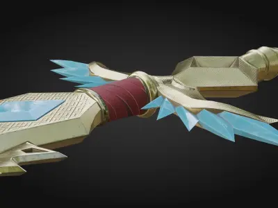 Golden Sword with crystals Free low-poly 3D model