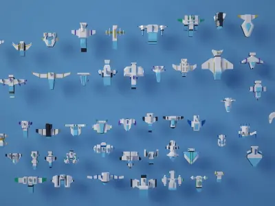 50 Game Ready Lowpoly Spaceships Pack model Low-poly 3D model