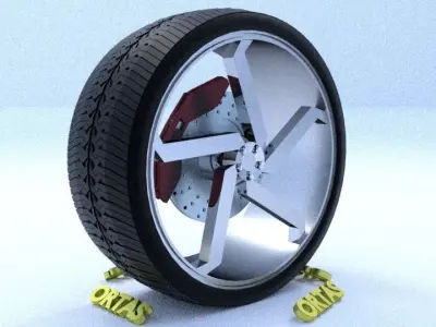 ORTAS CAR RIM 39 GAME READY RIM TIRE AND DISC 3D model