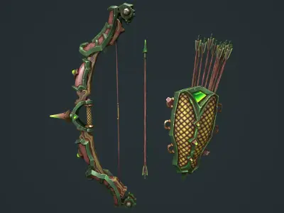 Knight bow quiver arrow Low-poly 3D model
