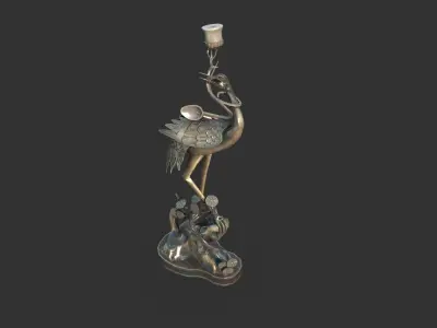 Asian antique bronze crane candlestick 3D model