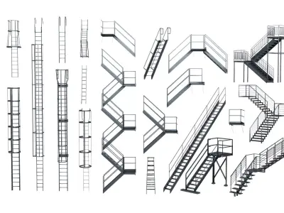 Industrial Metal Stairs Low-poly 3D model