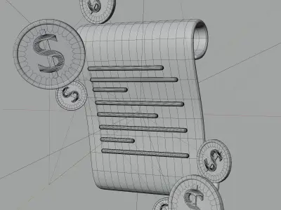 3D Illustration bills with dollar icon coin 3D model