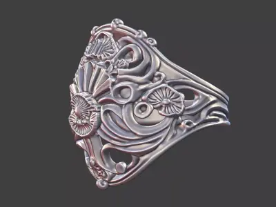 seashell inspired ocean ring jewelry 3D print model