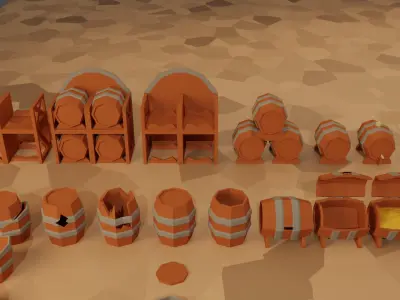 BarreLs Asset pack in Low-poly stylistic Low-poly 3D model