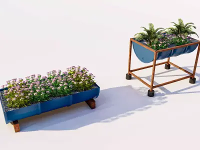 Outdoor Drum Planter Collection Low-poly 3D model