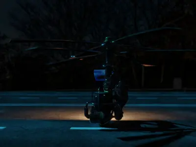 chairocoptra helicopter on road at night Low-poly 3D model