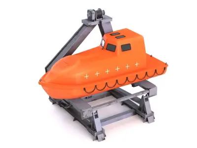 Enclosed Lifeboat with Davit Low-poly 3D model