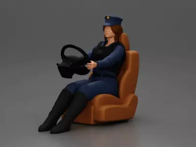 Focused officer in uniform driving seated holding steering wheel 3D print model