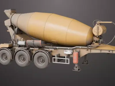 Cement Mixer Dusty Yellow Rigged All PBR Unity UE Textures Low-poly 3D model