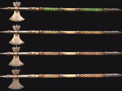 Medieval Weapons Halberd Polearm Axe  Weaponry Set Low-poly 3D model