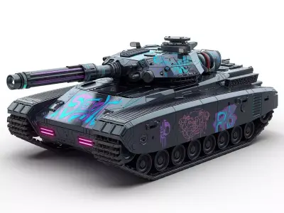 Cyberpunk Battle Tank 3D Model Urban War Machine Low-poly 3D model