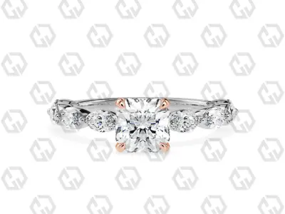 Ring 90 Radiant Shape marquise on shanks with Gems 3D print model