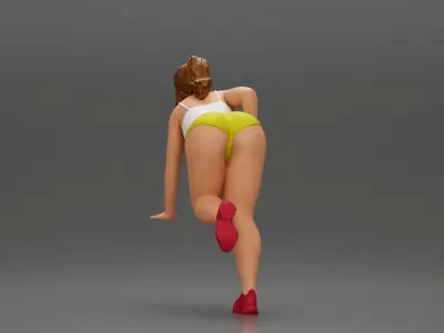 Fitness girl in the gym training with a single-arm dumbbell row 3D print model