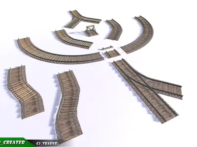 Lowpoly Railway Track Collection Pack 3d model Low-poly 3D model