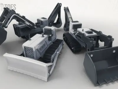 3D Toy Bulldozer Front and Backhoe Loader Construction Tractor 3D model