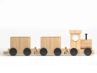 Toy train wood Low-poly 3D model