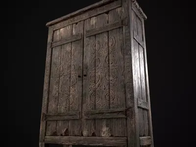Rustic Viking Engraved Armoire Low-poly 3D model