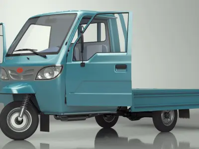 Asian Delivery Trike with Open Body Blue Rigged for Maya 3D model