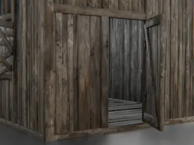 Old Wooden Medieval Building House 2 Low-poly 3D model