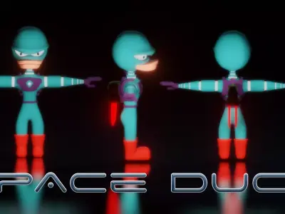 Cartoon Space Duck Low-poly 3D model