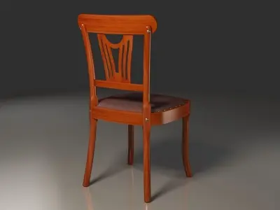 Leather seat wooden Retro chair hobnailed 3D model
