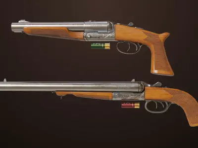 Small Medium Shotgun Silver Single Mat All PBR Unity UE Textures Low-poly 3D model