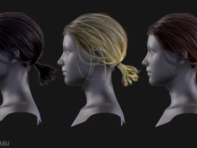 Real Time Hair Card Female Hairstyle part 03 Low-poly 3D model