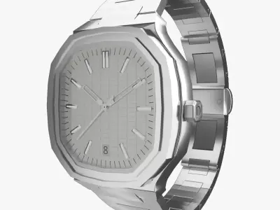 Steel Watch 3D Model  Realistic Wristwatch with Metal Strap 3D model