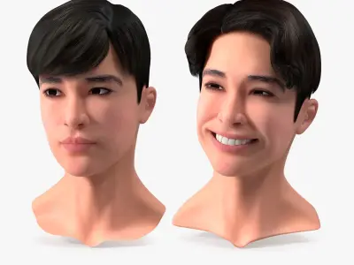 Asian Man Heads Collection 3D model