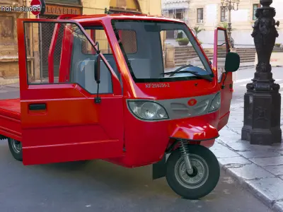 Asian Delivery Trike with Open Body Red Rigged 3D model