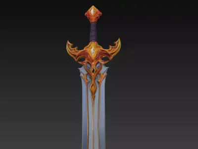 Epic Stylized Fantasy Sword 3D Model - Ornamental Heroic Blade Free 3D model