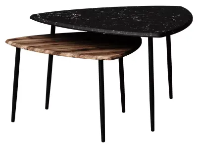 COFFEE TABLES 2 PCS BLACK MARBLE ANTIQUE OAK LOIS 3D model