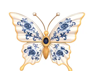 Chinoiserie Floral Butterfly Statue 3D model