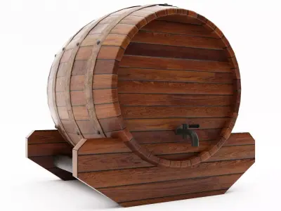 PBR Low Poly Barrel wooden wine Free 3D model