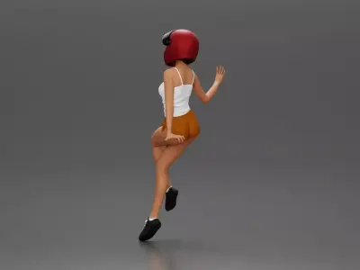 woman in Red shirt and Helmet Sitting on the Motorbike 3D print model