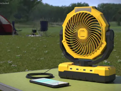 Compact Camping Fan USB Connected to Smartphone Yellow 3D model