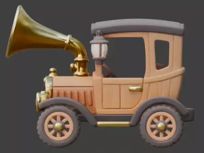 20th Century Stylized Chibi Brass Era Car 3D Model Low-poly 3D model