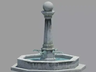 Plain and simple stone city fountain Low-poly 3D model