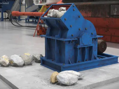 Old Industrial Hammer Mill Crusher with Stones 3D model