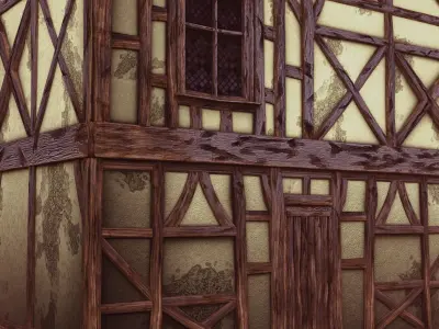 Stylized Medieval Town low-poly 3D scene Low-poly 3D model