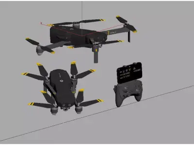 Folding aerial drone Low-poly 3D model