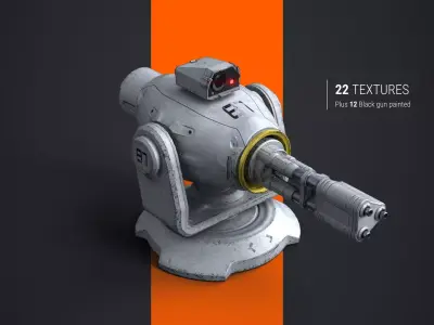 Minigun Turret Textures 22 plus 12 Decals on-off Low-poly 3D model