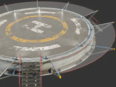 Helipad circular platform with stairs Low-poly 3D model
